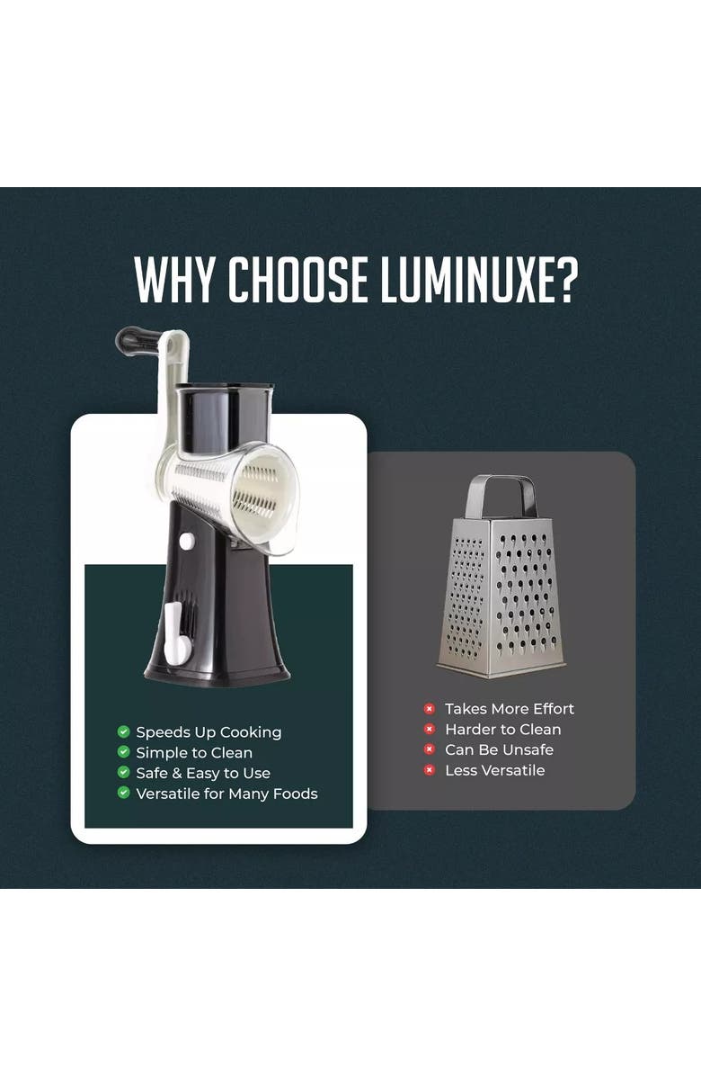 Luminuxe Rotary Cheese Grater Manual Shredder with Suction Base, Alternate, color, Black