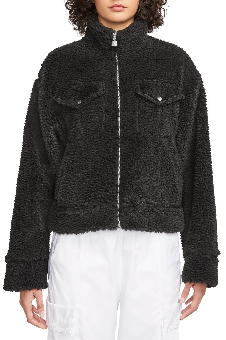 Oversize High Pile Fleece Jacket, Main, color, BLACK