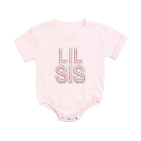 Lil Sis Embroidered Patch Short Sleeve Romper (Baby)
