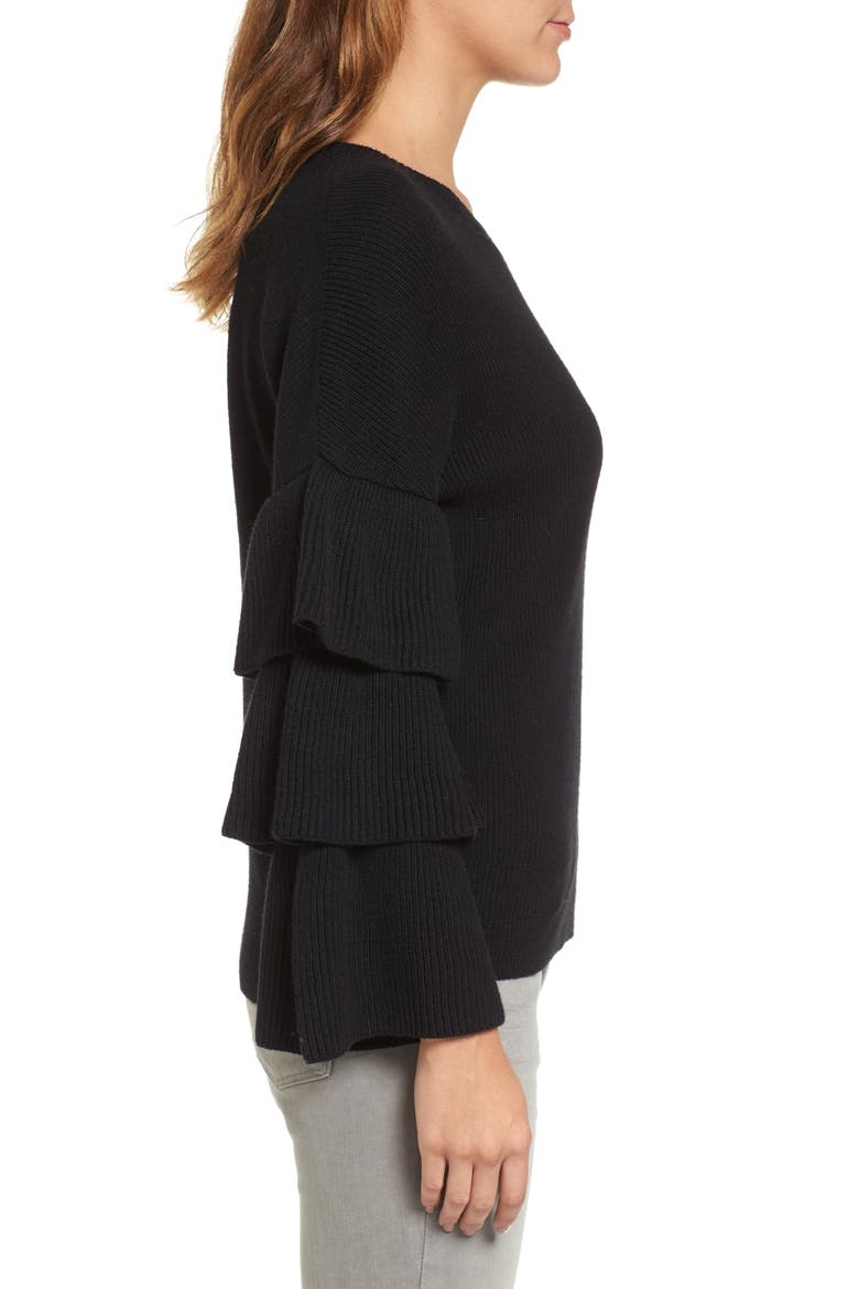 Ruffle Sleeve Sweater, Alternate, color, BLACK