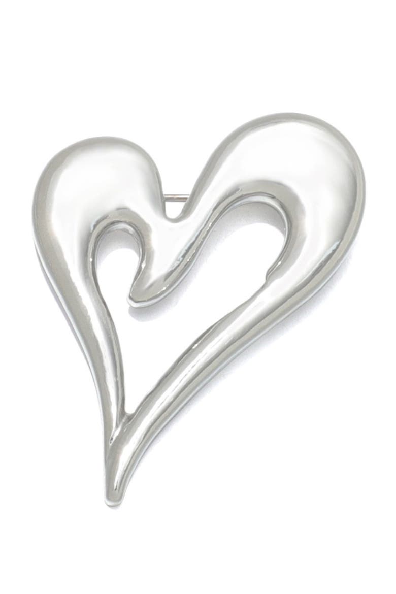 Puffed Heart Outline Pin, Main, color, SILVER