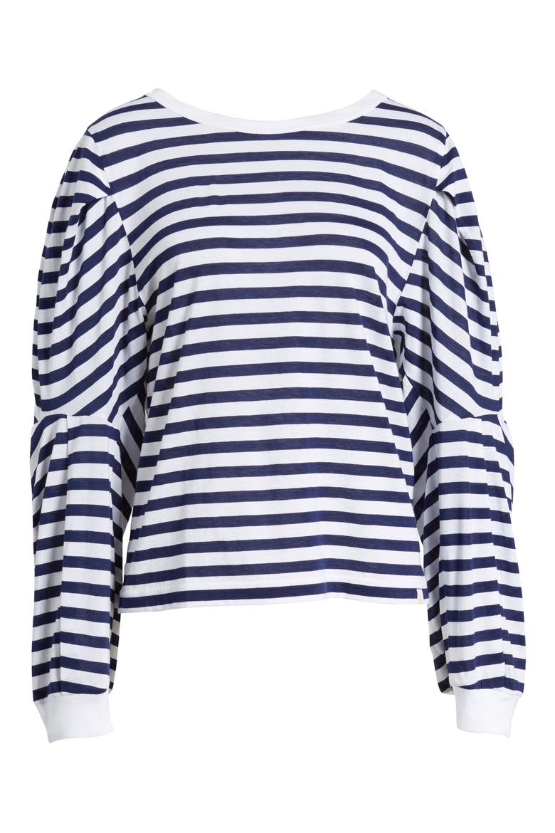 Voluminous Sleeve Tee, Alternate, color, NAVY PEACOAT UNEVEN STRIPE