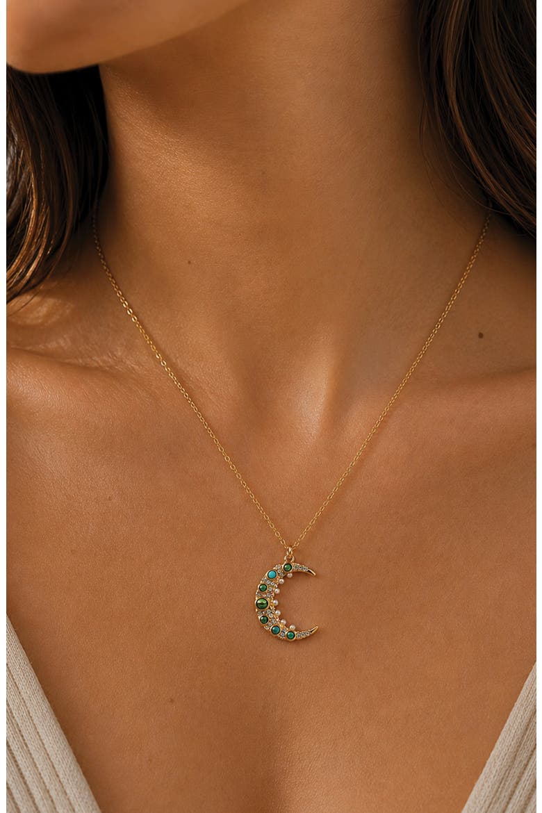 Turquoise Moon Pendant Necklace, Alternate, color, GOLD
