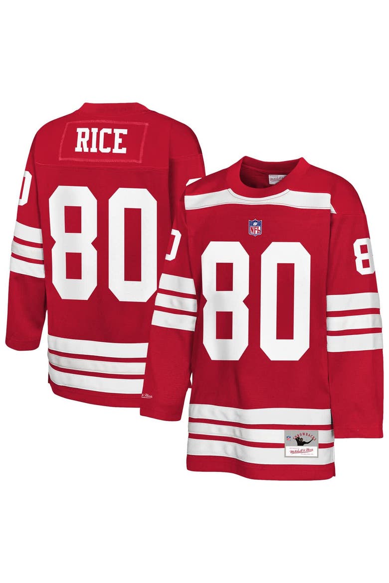 Youth Mitchell & Ness Jerry Rice Scarlet San Francisco 49ers Hockey Fashion Jersey, Main, color, Scarlet