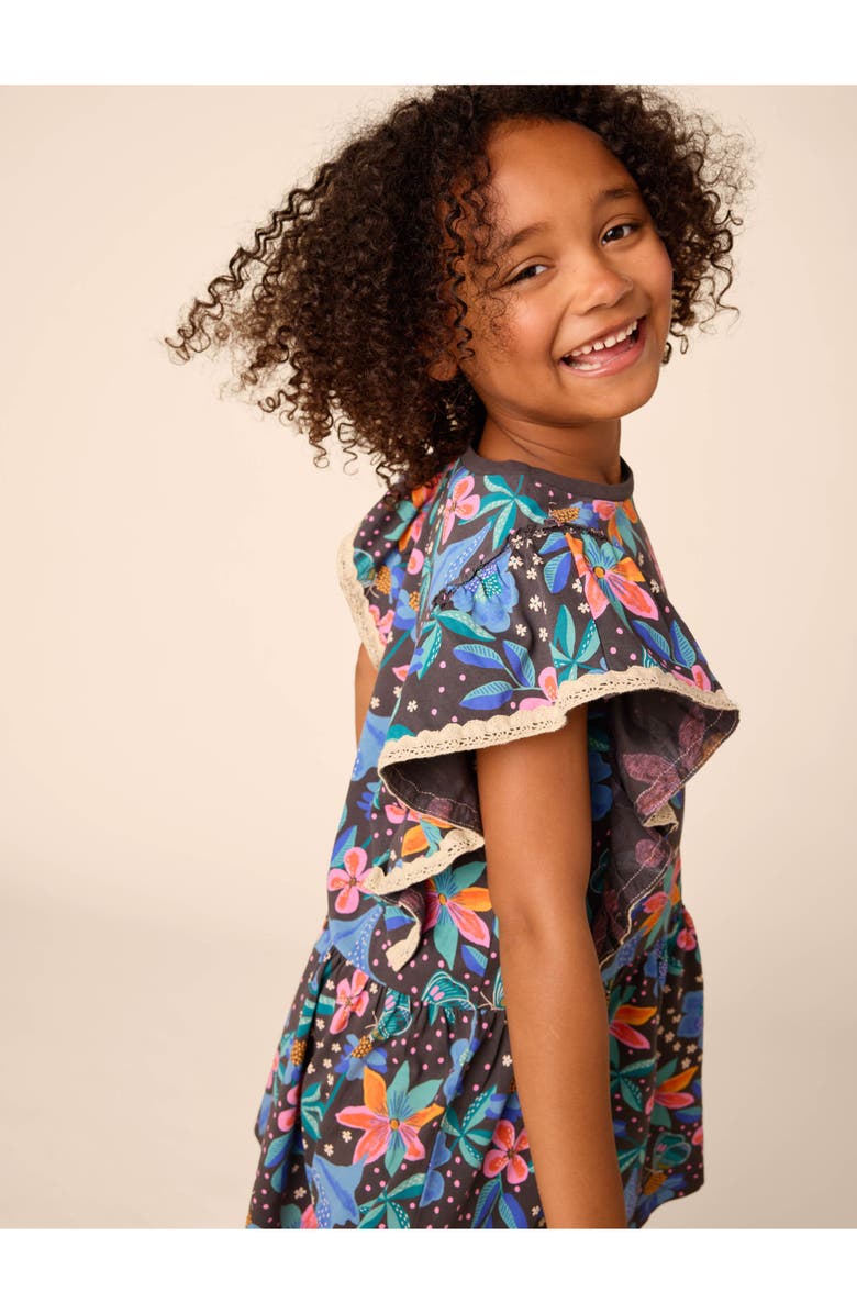 Tea Collection Crochet Trim Ruffle Dress, Alternate, color, Brazilian Painted Floral