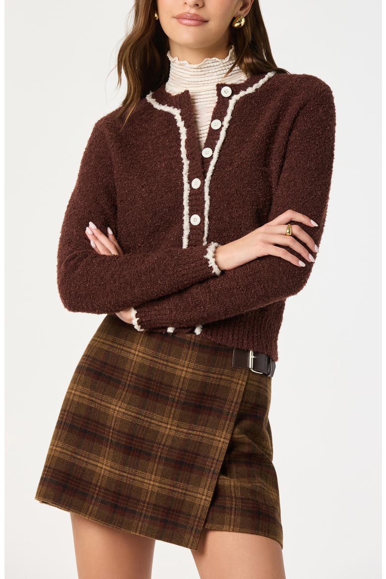 Contrast Stitch Cardigan, Alternate, color, BROWN