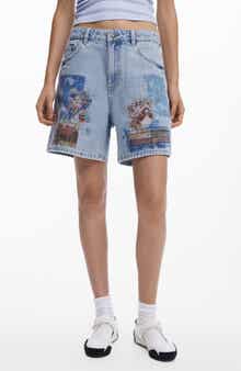 Desigual Patchwork Pattern Denim Shorts