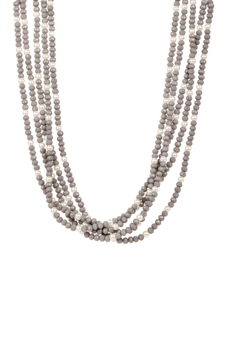 Crosby Crystal & Pearl Multistrand Necklace, Main, color, GREY