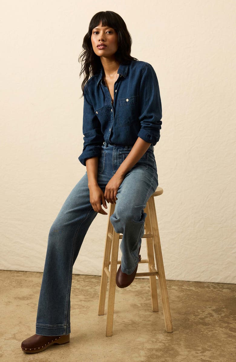 Faherty Chambray Button-Up Shirt, Alternate, color, Night Lagoon Wash