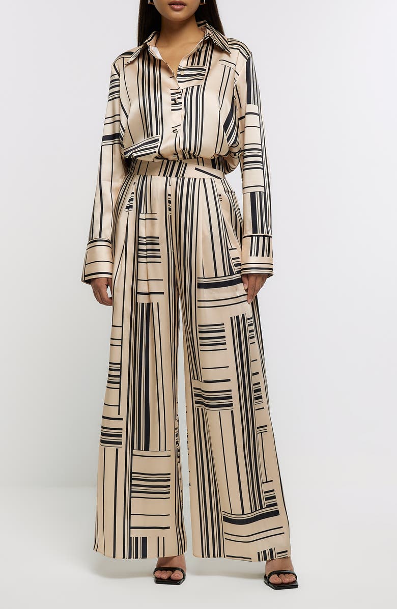 River Island Oversize Satin Button-Up Shirt, Alternate, color, 