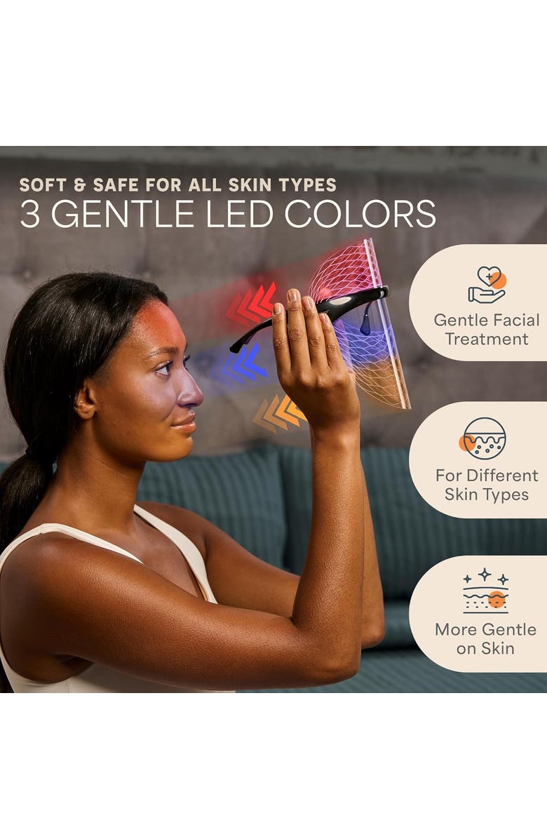 Lifepro Silicone Face LED Mask Red Light Therapy Mask with 3 Colors for At Home Skincare, Alternate, color, Black