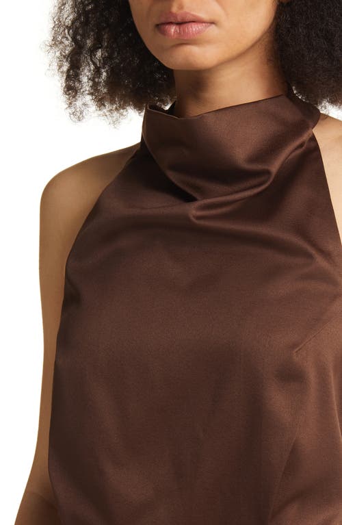 Elliatt Camo Asymmetric Satin Cocktail Dress In Brown
