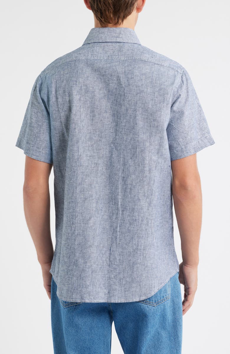 Schott NYC Linen & Cotton Button-Up Work Shirt, Alternate, color, Ticking Cloth