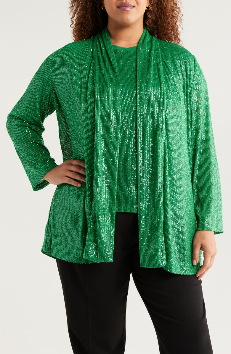 Anne Klein Sequin Draped Open Front Cardigan, Main, color, 