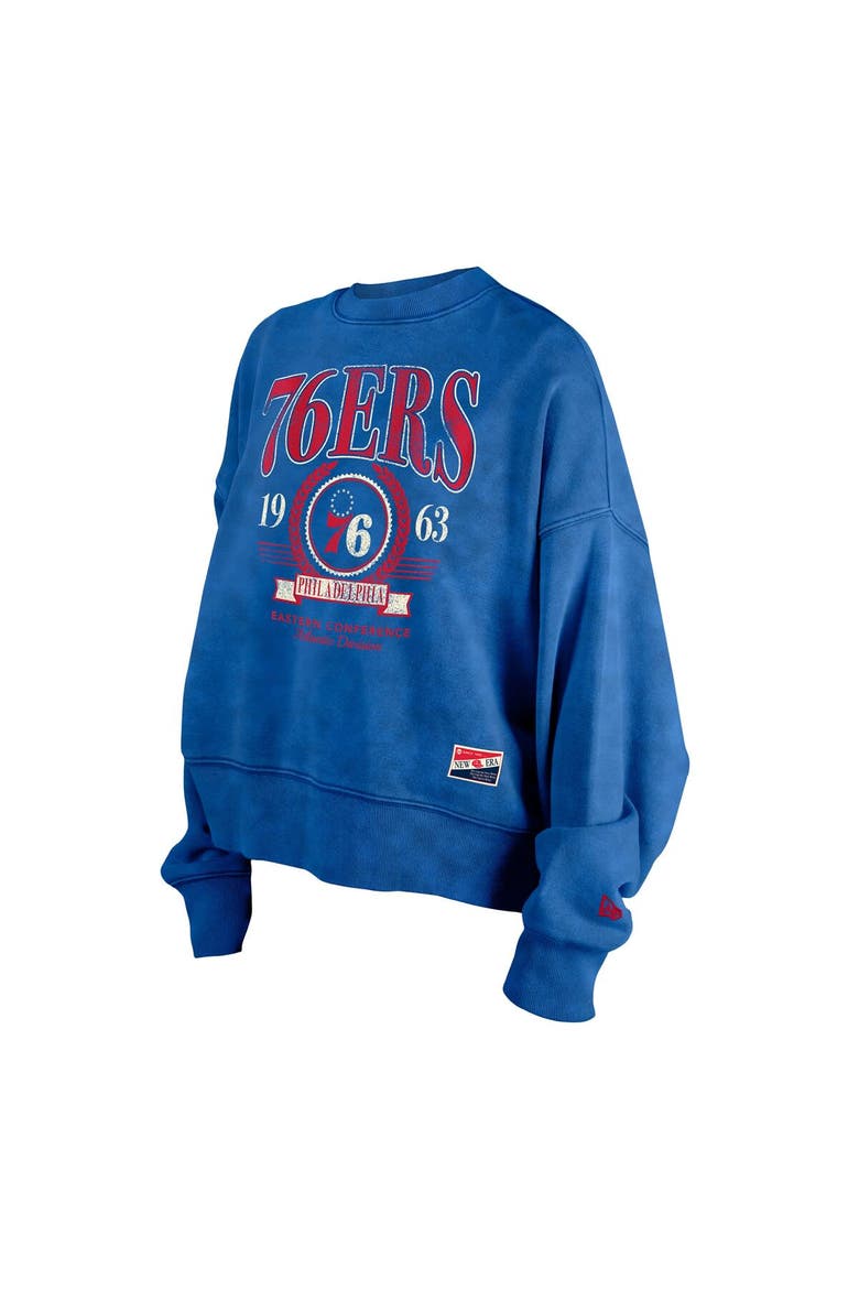 Women's New Era  Royal Philadelphia 76ers Hardwood Classics Enzyme Wash Oversized Boxy Pullover Sweatshirt, Alternate, color, Royal