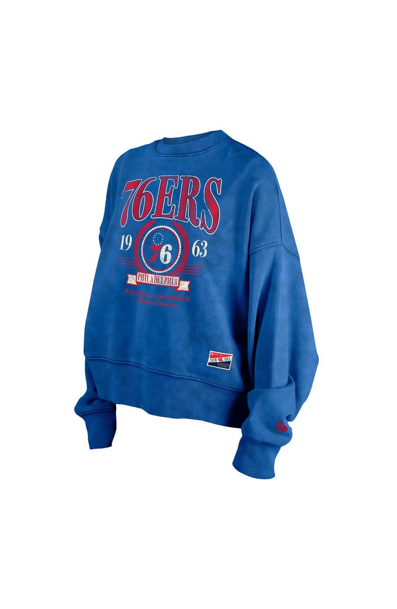 New Era Women's New Era Royal Philadelphia 76ers Hardwood Classics Enzyme Wash Oversized Boxy Pullover Sweatshirt, Alternate, color, Royal