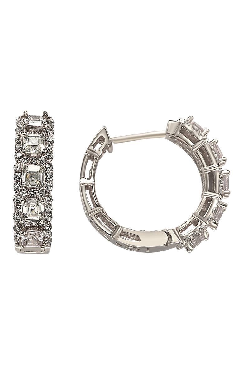 CZ Huggie Hoop Earrings, Main, color, WHITE