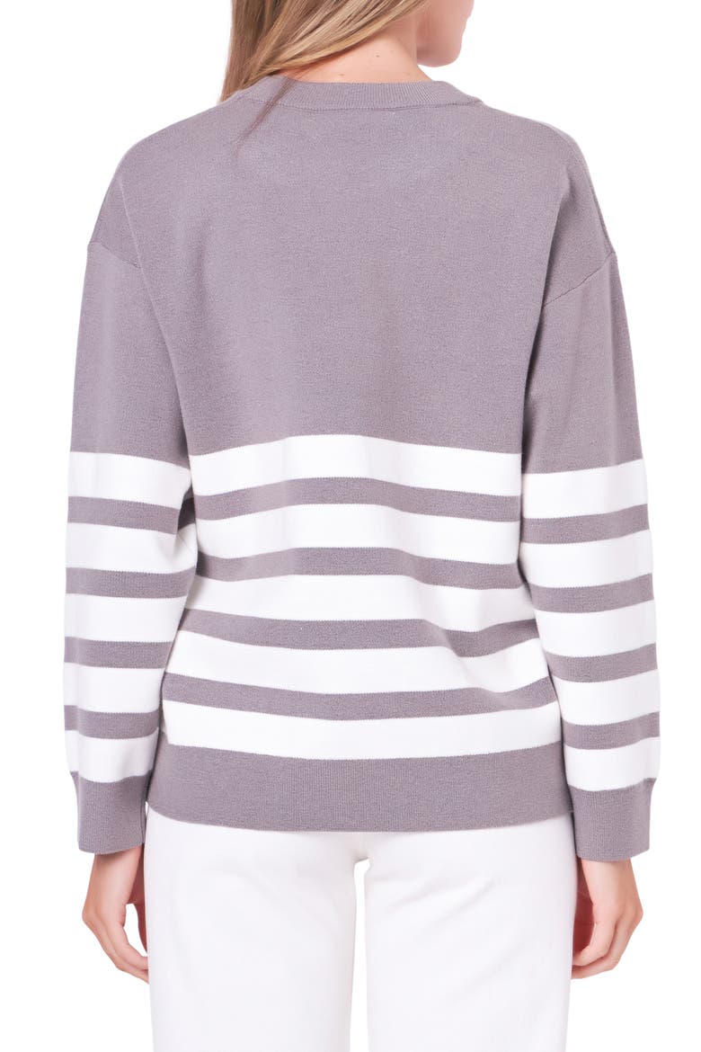 Stripe Crewneck Sweater, Alternate, color, HEATHER GREY/WHITE