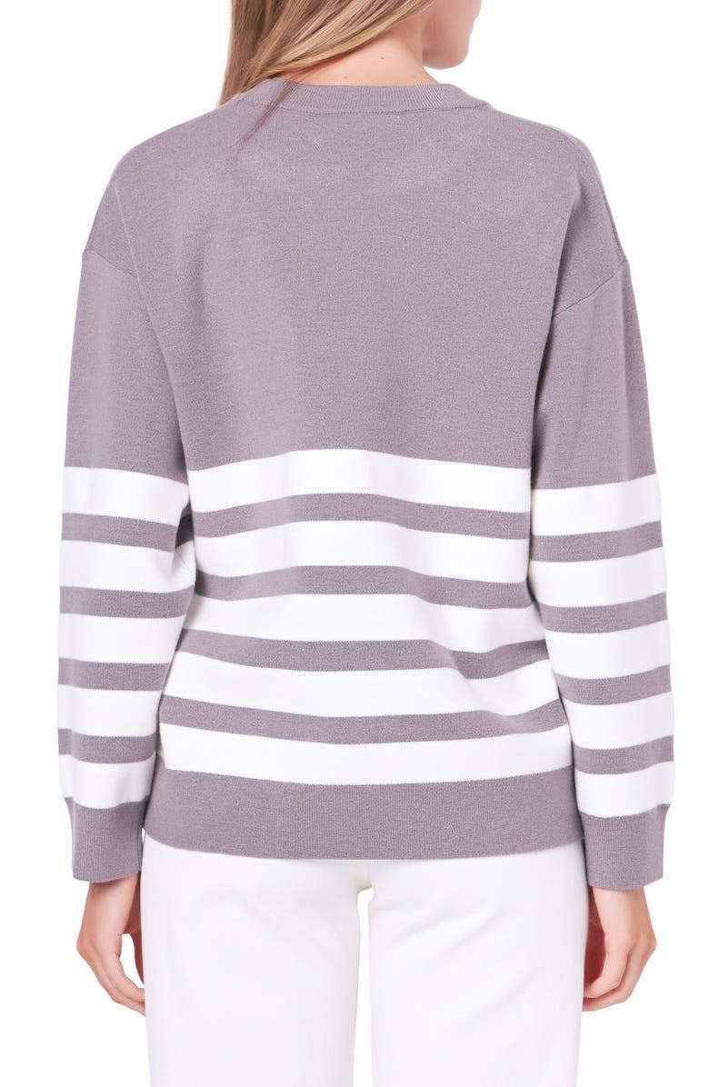English Factory Stripe Crewneck Sweater, Alternate, color, Heather Grey/ White