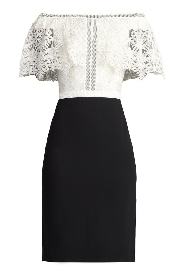Lace Bodice Mixed Media Cocktail Dress, Alternate, color, IVORY/ BLACK