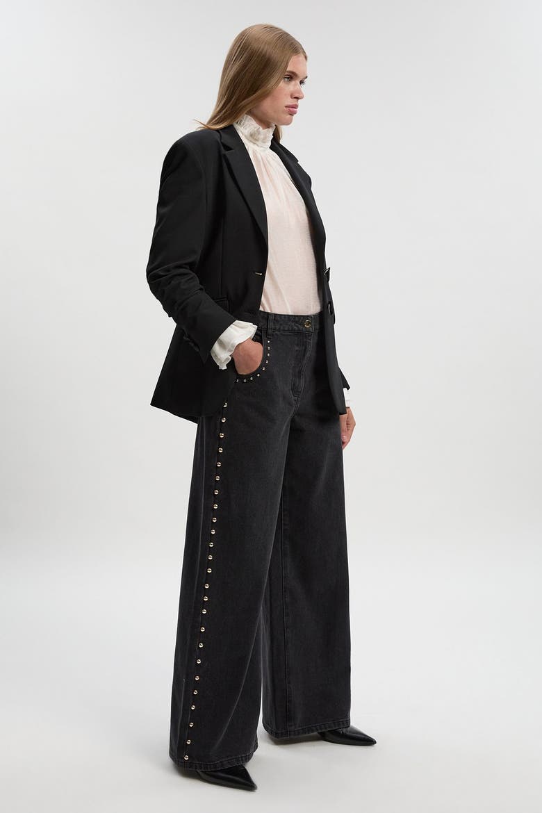 Denim Studded Wide Leg Jeans, Alternate, color, Black