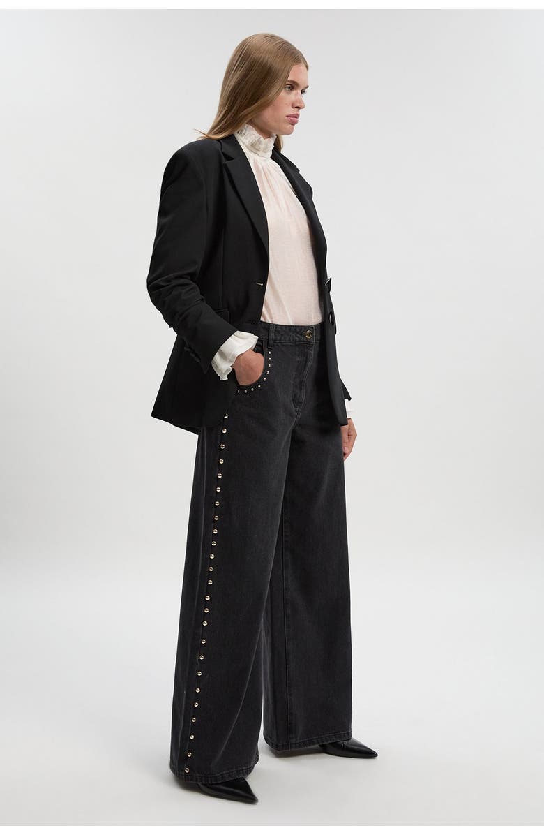 Karen Millen Denim Studded Wide Leg Jeans, Alternate, color, Black