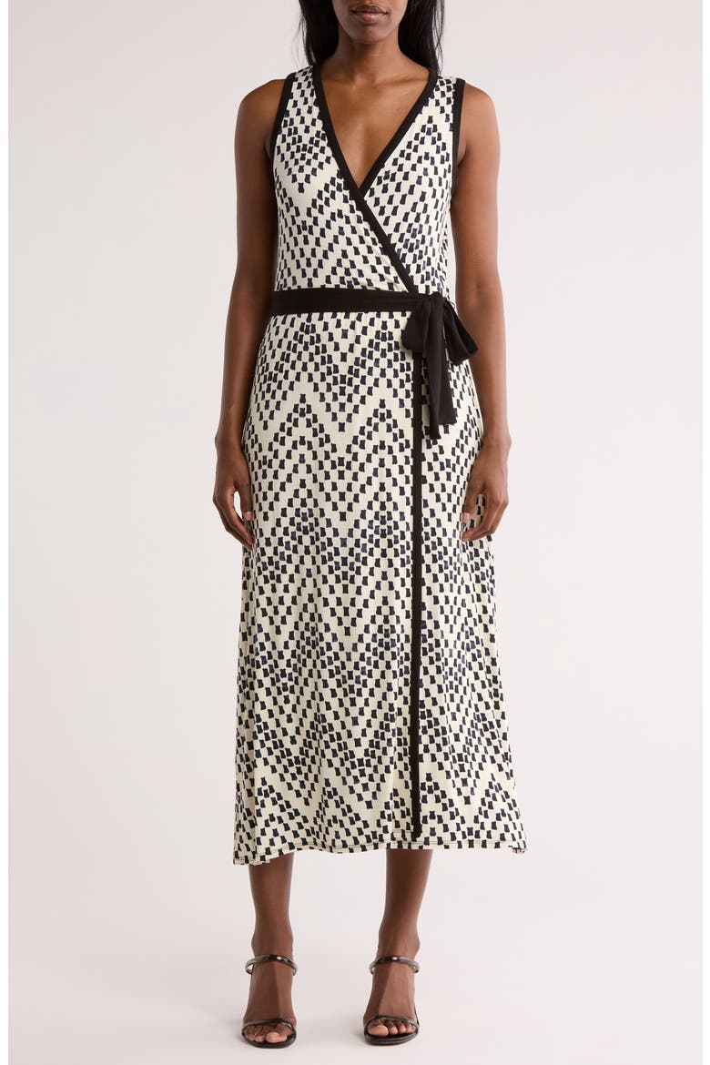 Wrap Style Print Midi Dress, Main, color, IVORY/ BLACK
