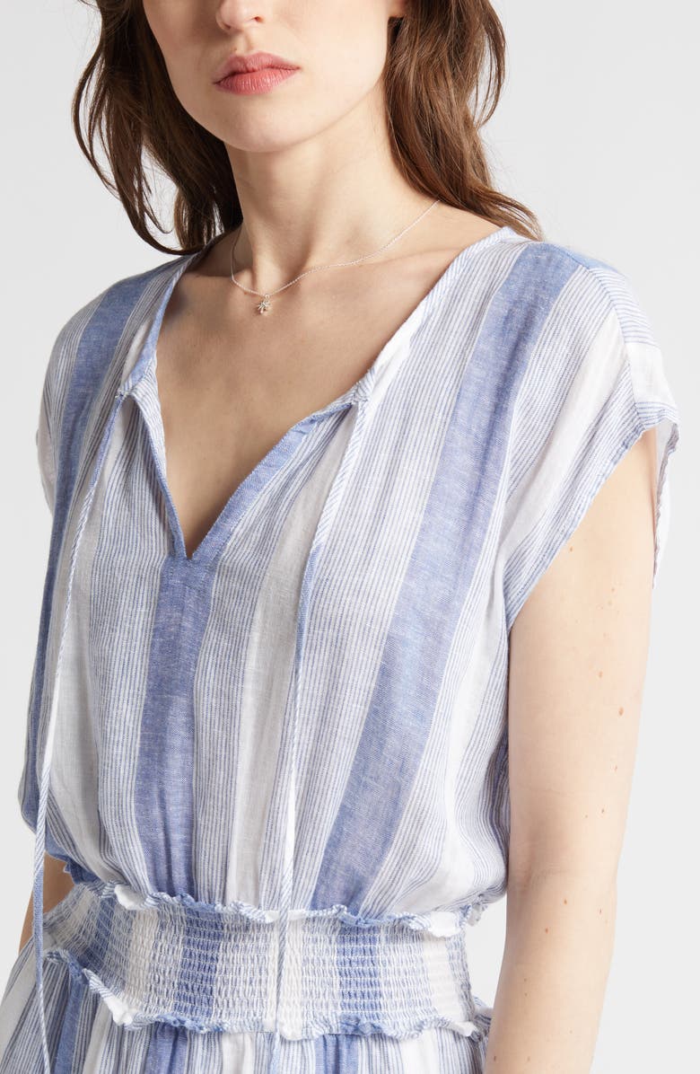 Rails Ashlyn Stripe Smocked Waist Linen Blend Dress, Alternate, color, Nevis Stripe