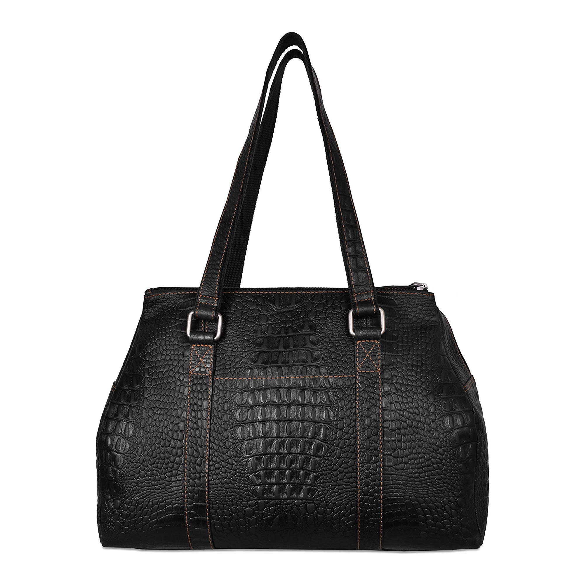 Hornback Croco Satchel Handbag, Main, color, Black