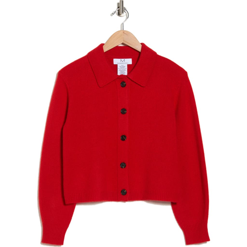 Magaschoni Cashmere Polo Cardigan In Red