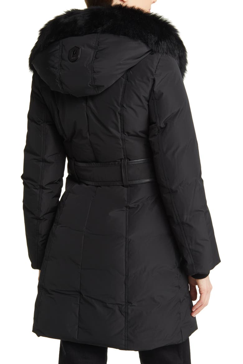 Kay Water Resistant Down Coat with Genuine Shearling Trim, Alternate, color, BLACK