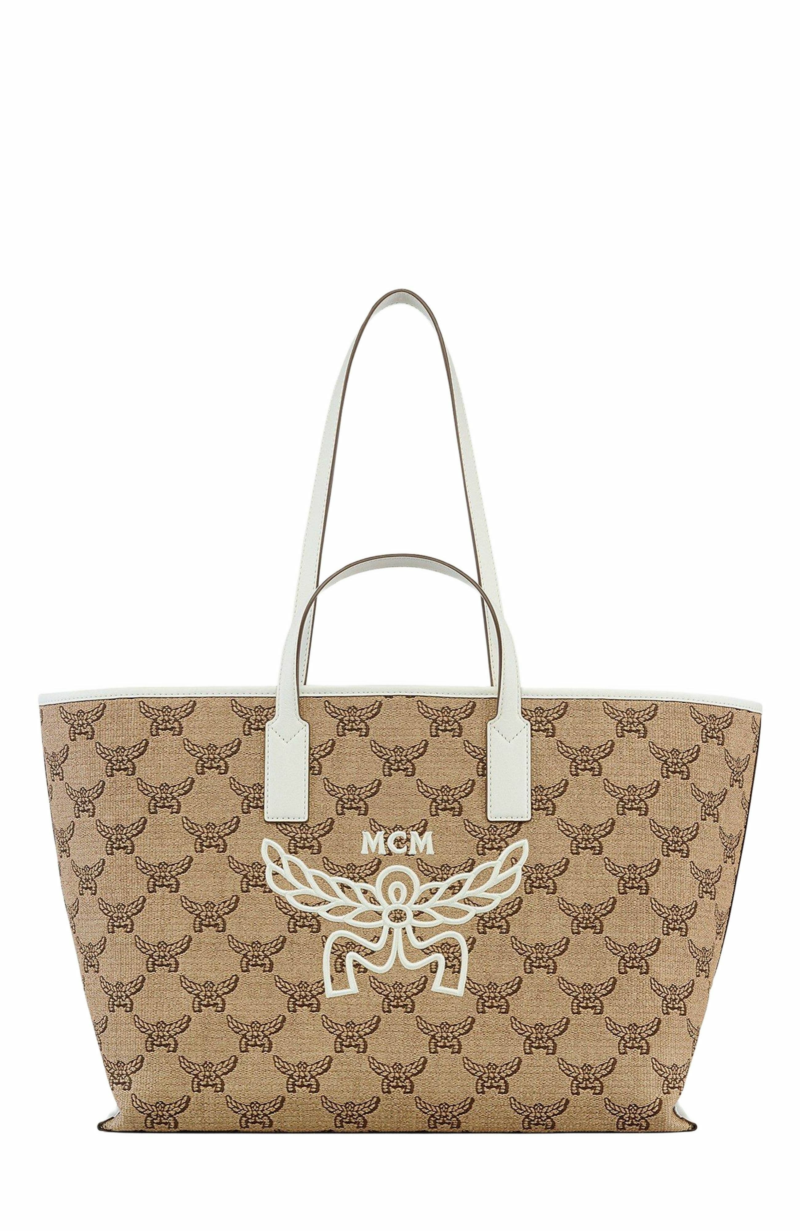 MCM Himmel Shopper in Lauretos Raffia Jacquard, Main, color, 