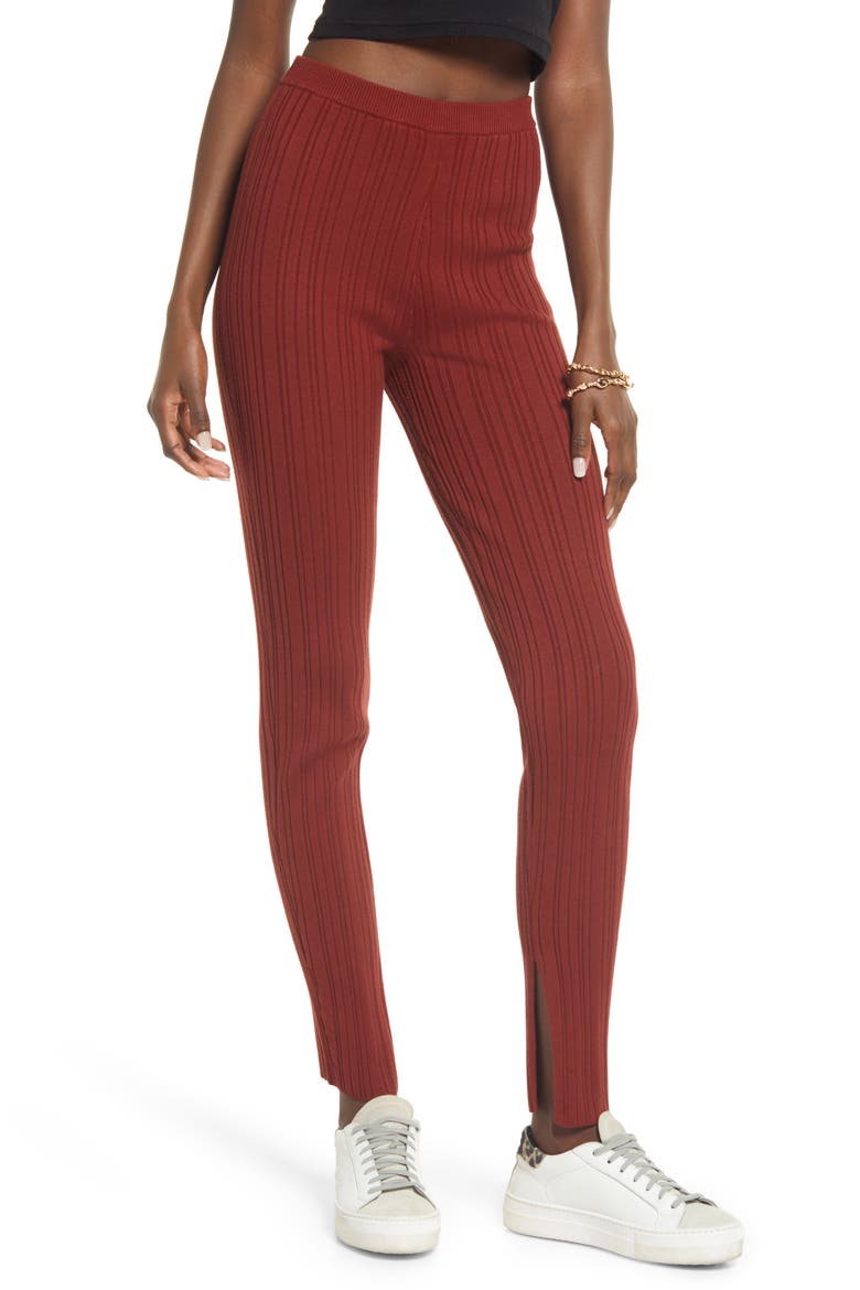 Split Hem Sweater Pants, Main, color, RED FIRE