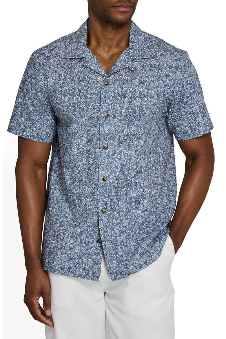 Floral Vine Short Sleeve Seersucker Camp Shirt, Main, color, NAVY