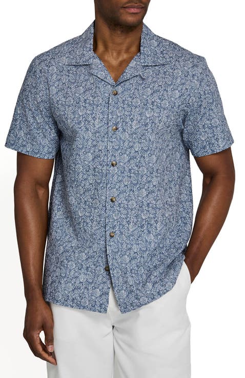 Floral Vine Short Sleeve Seersucker Camp Shirt