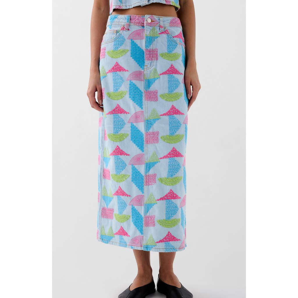 Scalpers Denim Emb Skirt In Purple