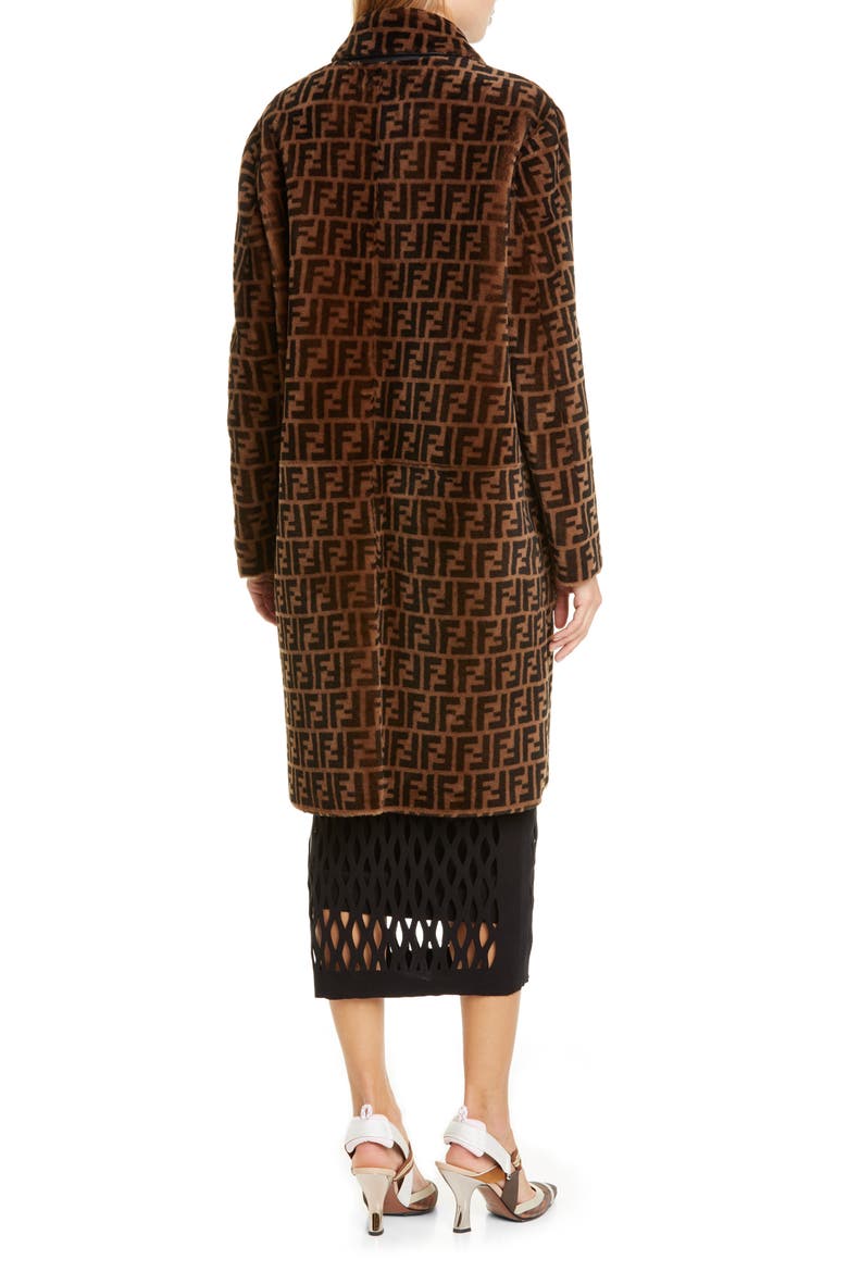 Reversible FF Logo Genuine Shearling Coat, Alternate, color, BLACK/ BROWN