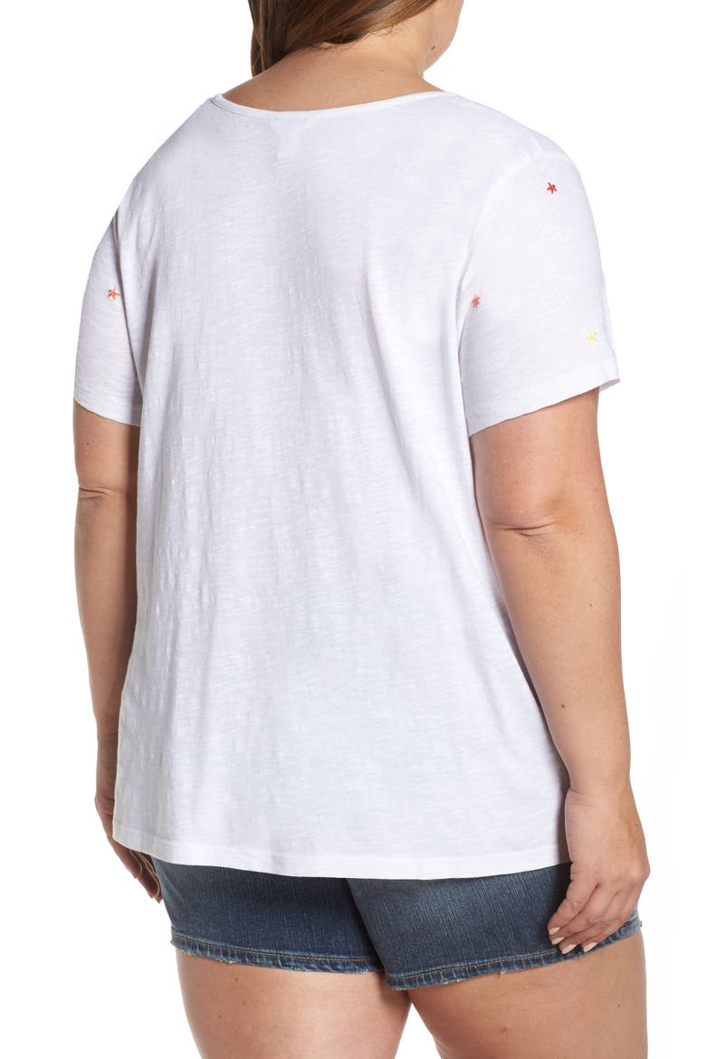 Embroidered Twist Knit Tee, Alternate, color, WHITE
