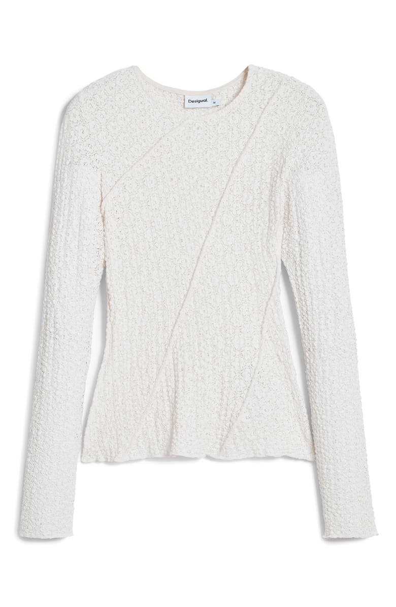 Desigual Stretch Lace T-Shirt Long Sleeve T-Shirt, Alternate, color, Light Beige
