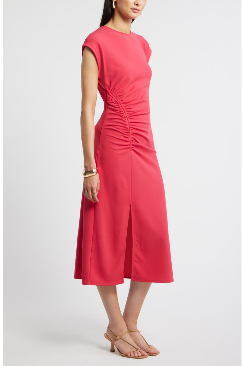Side Ruched Knit Midi Dress, Alternate, color, RED JAZZY