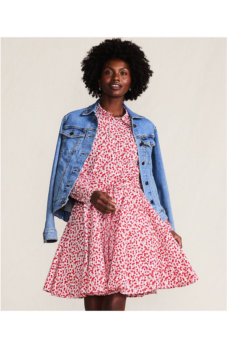 Lands' End Poplin Button Front Dress with Godets, Alternate, color, White/Coral Red Painted Posies