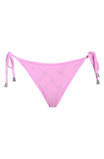 Kurt Geiger London Rhinestone Quilting String Bikini Bottoms In Pink