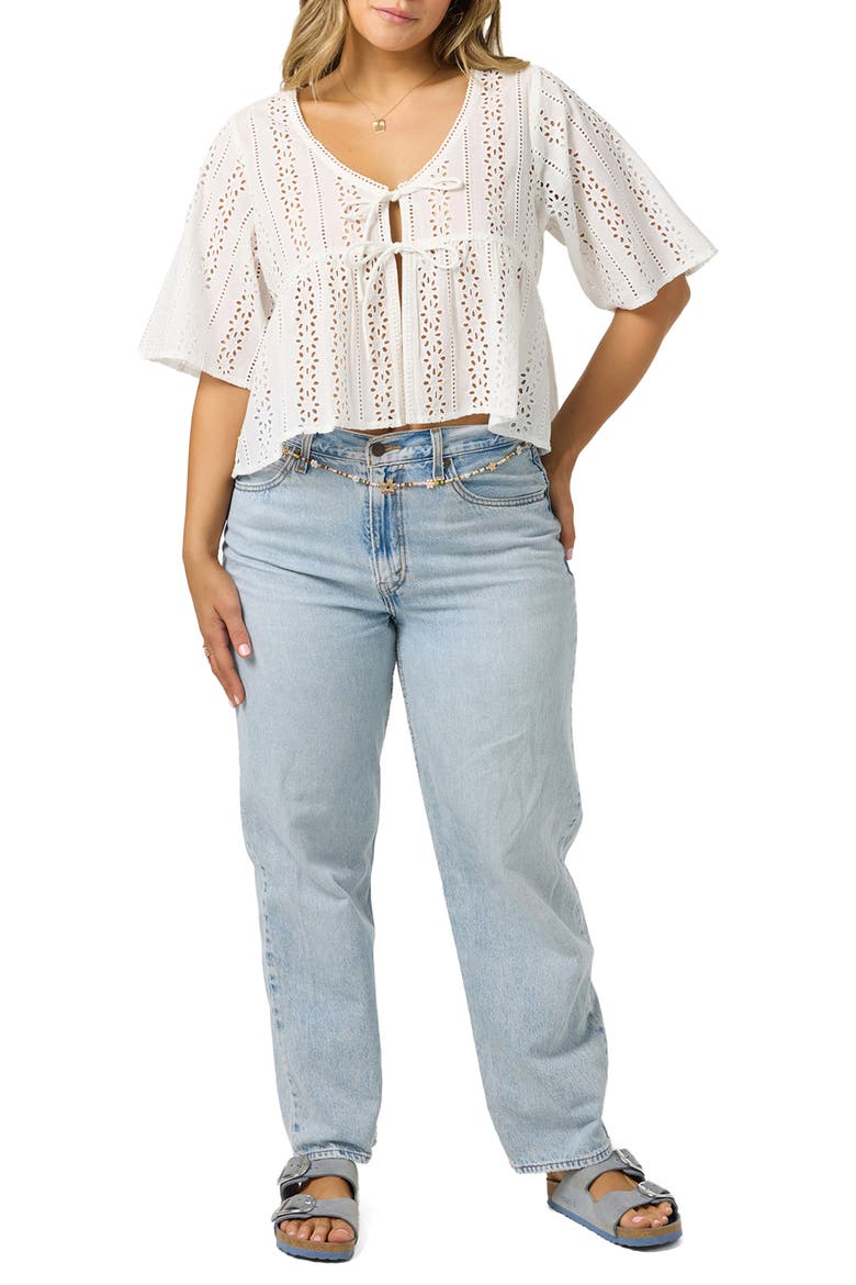 Loni Eyelet Babydoll Top, Alternate, color, WHITE