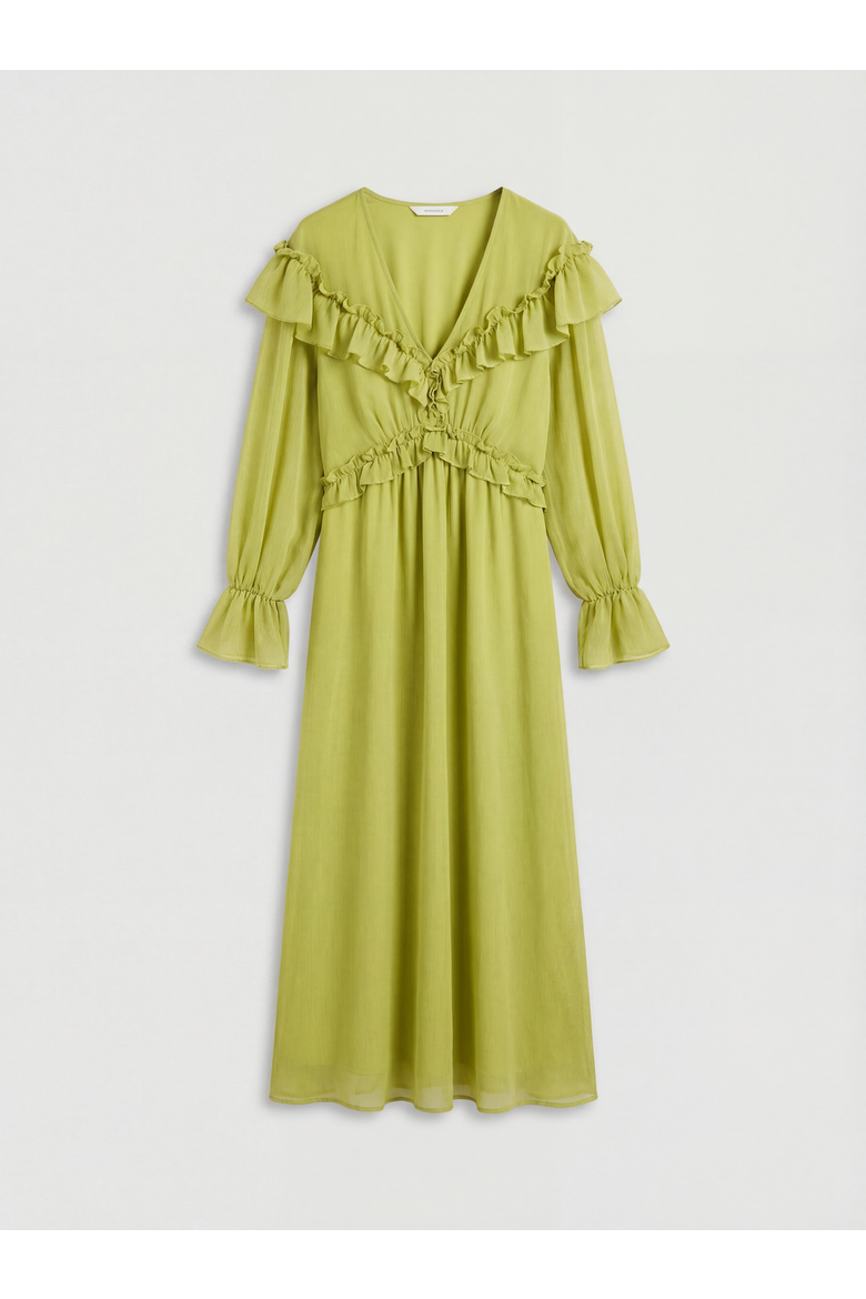Ruffle Shoulder Detail Boho Maxi Dress, Alternate, color, Chartreuse