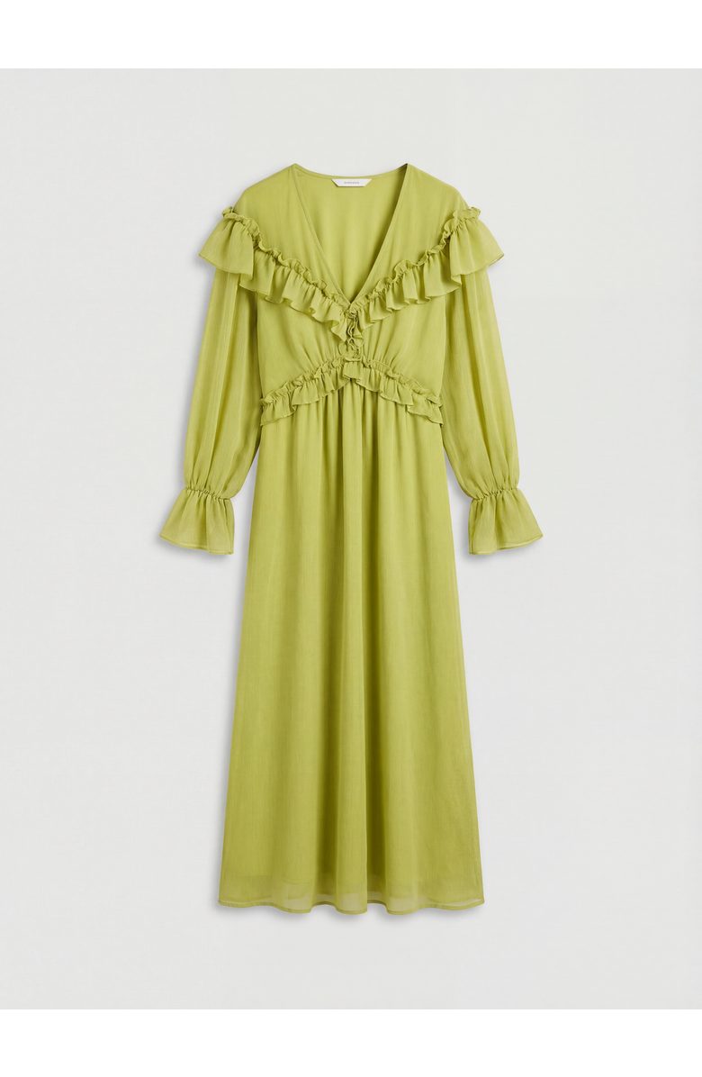 Warehouse Ruffle Shoulder Detail Boho Maxi Dress, Alternate, color, Chartreuse