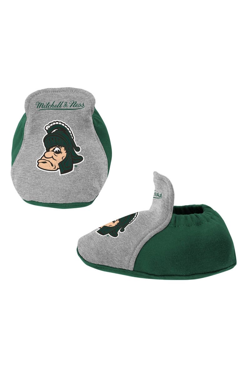 Infant Mitchell & Ness Green/Heather Gray Michigan State Spartans 3-Pack Bodysuit, Bib and Bootie Set, Alternate, color, Green