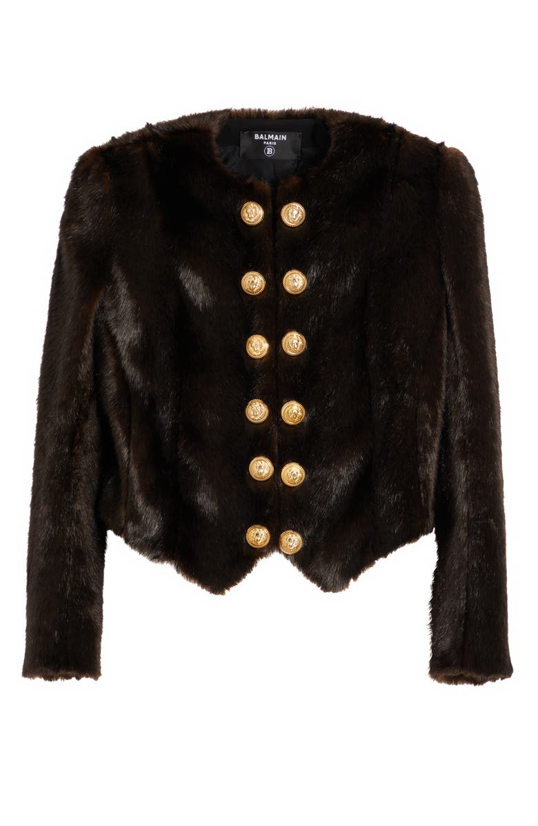 Balmain Button Detail Faux Fur Jacket, Alternate, color, 