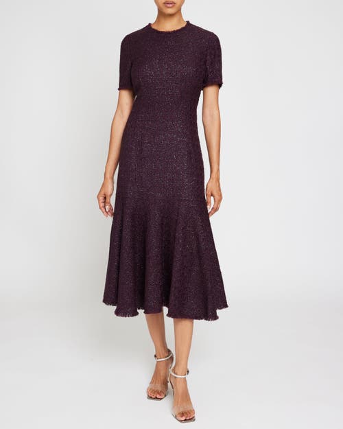 Santorelli Fringe-trim Metallic Tweed Midi Dress In Sangria