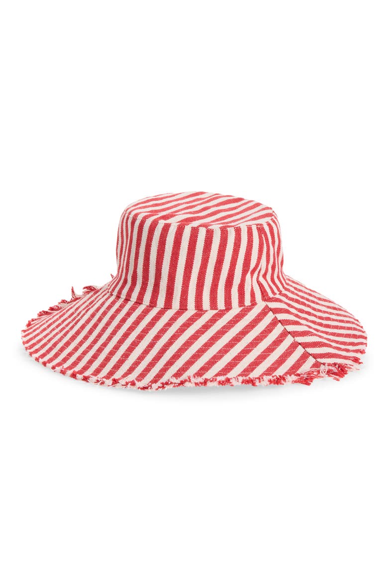 Frayed Edge Stripe Bucket Hat, Main, color, RED- IVORY