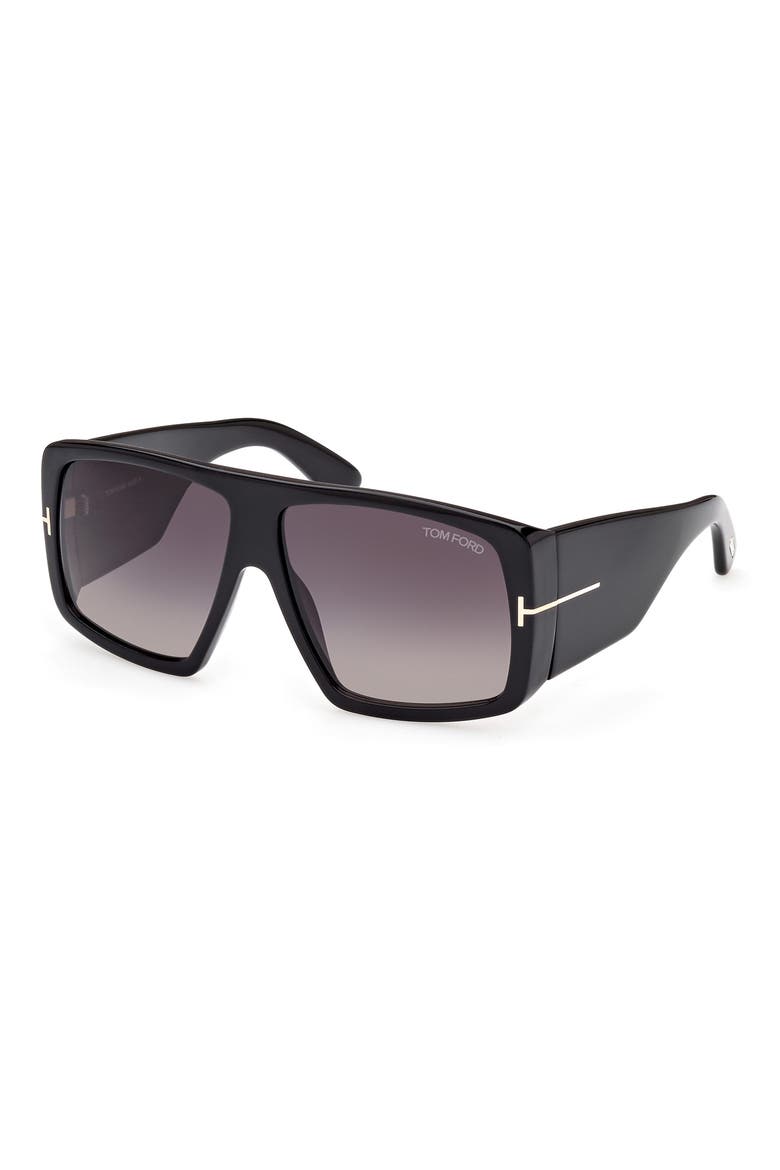 60mm Gradient Square Sunglasses, Alternate, color, SHINY BLACK / GRADIENT SMOKE